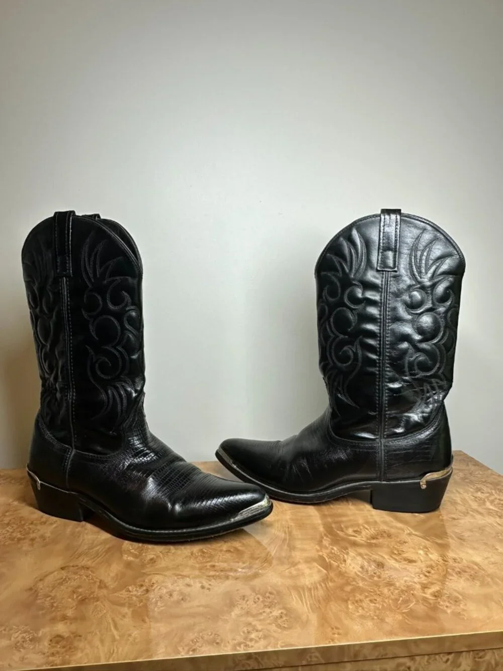 Laredo Black Lizard Print Western Cowboy Boots Silver Toe Men's 11D